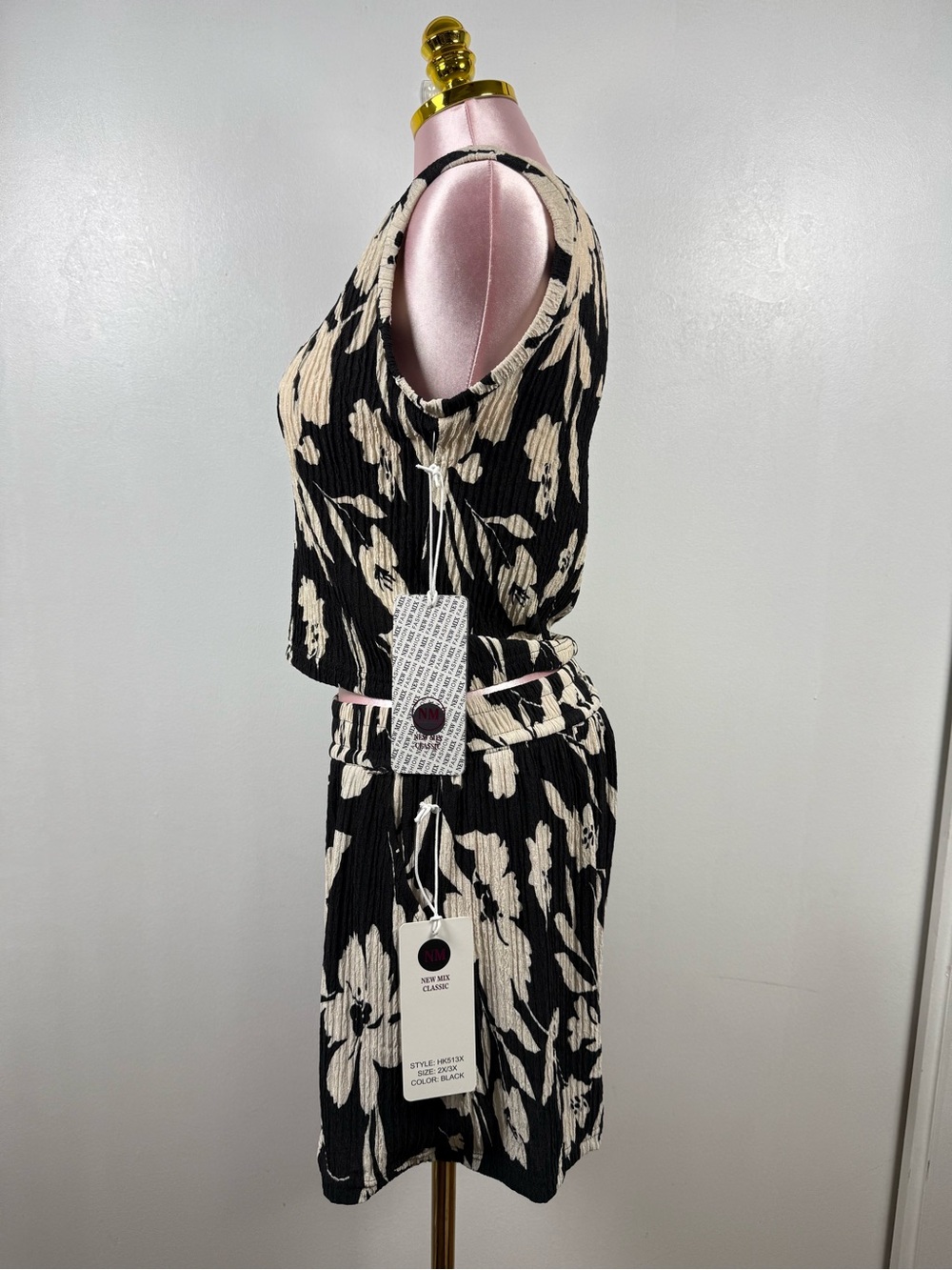 New Mix Set Floral Crinkle Crop Top & Shorts Black Beige NWT Women’s Plus 2XL - Picture 8 of 8